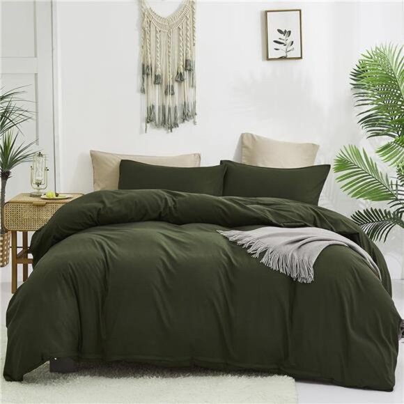 Green Comforter Set Full Army Green Bedding Set Minimalist Bedding - Picture 1 of 7